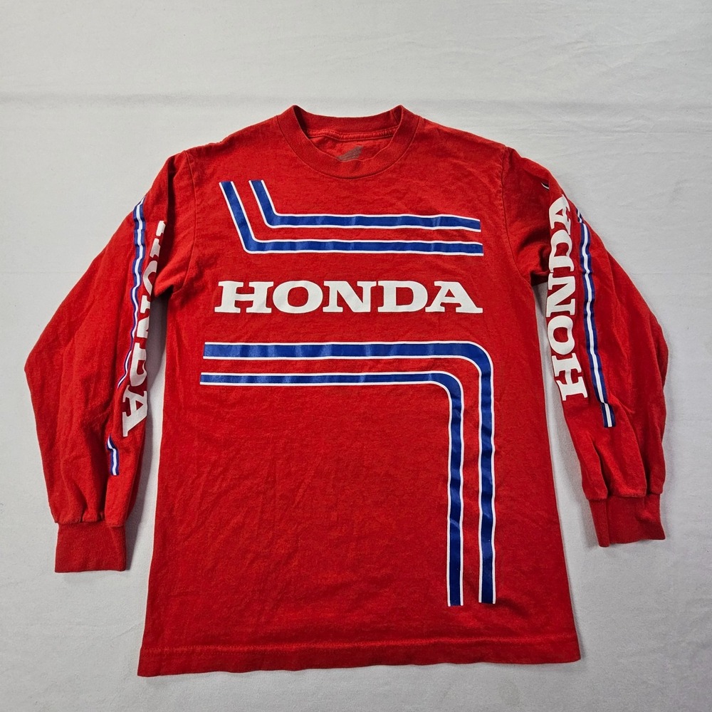 Honda Red Long Sleeve Cotton Graphic Print T-Shirt Men's S